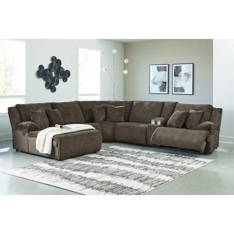 Top Tier Brown 6-Piece Reclining Sectional with Chaise - 147W x 134D x 41H