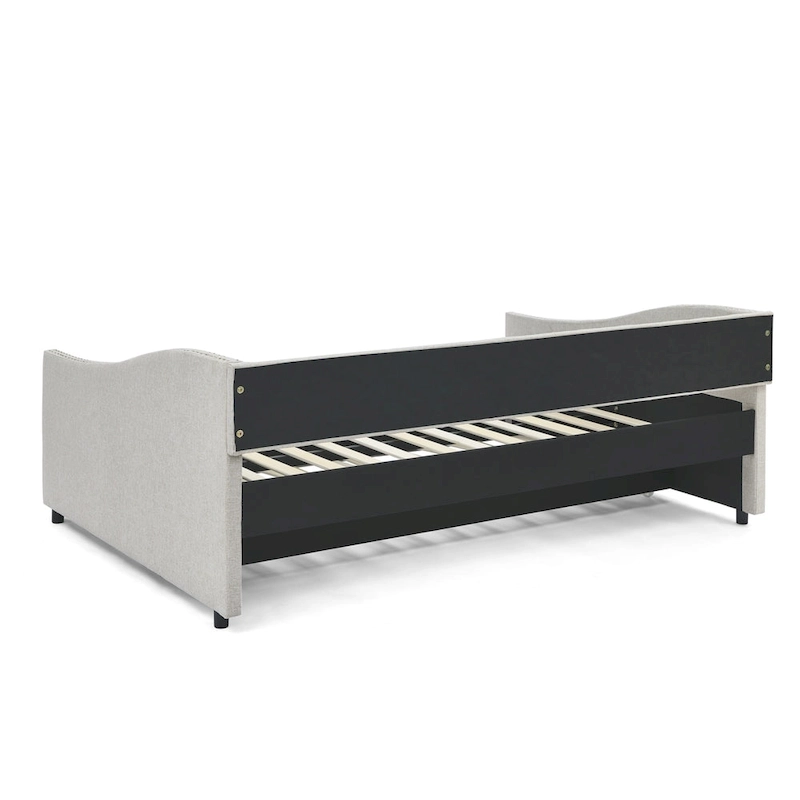 Upholstered Daybed Frame with Trundle & Tufted Backrest
