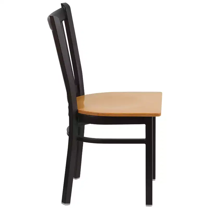 Black Metal Frame Vertical Back Dining Chair – Vinyl or Wood Seat, Seats 1