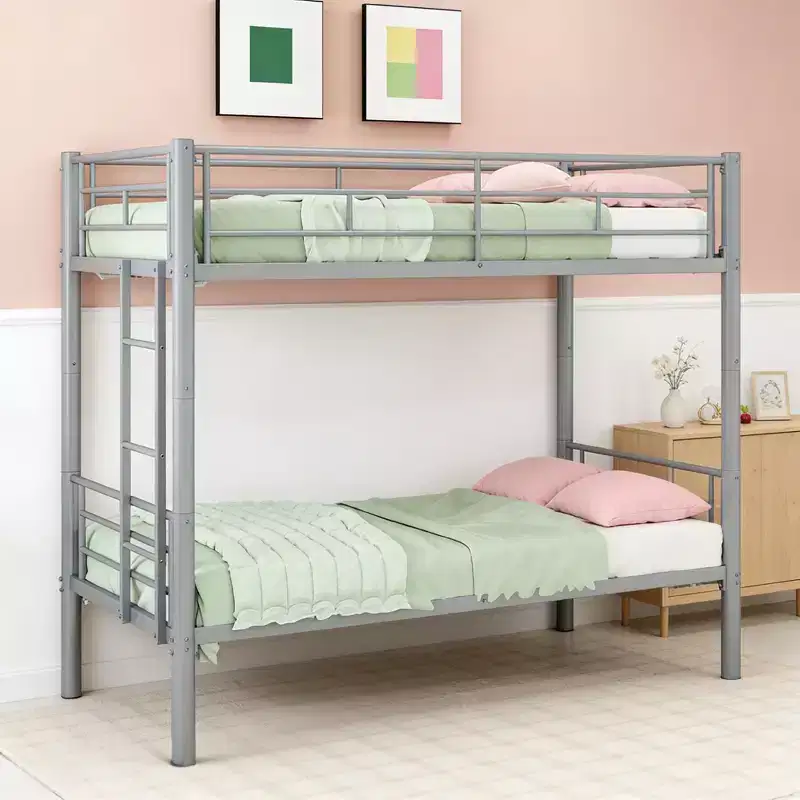 Luxystar Twin Over Twin Metal Bunk Bed, Convertible 2 Beds