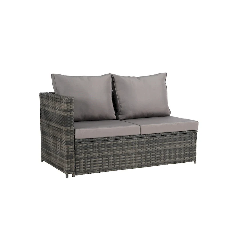 6-Piece Rattan Sectional Sofa Set with Glass Table