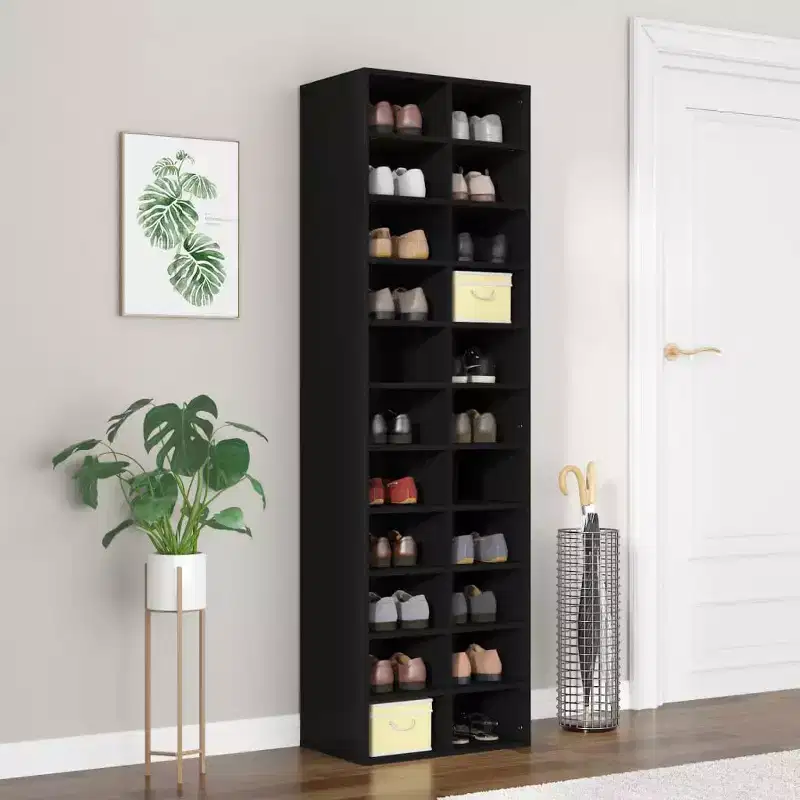 vidaXL Shoe Cabinet Black Engineered Wood 21.3x13.4x72.0 in Shoe Cabinet