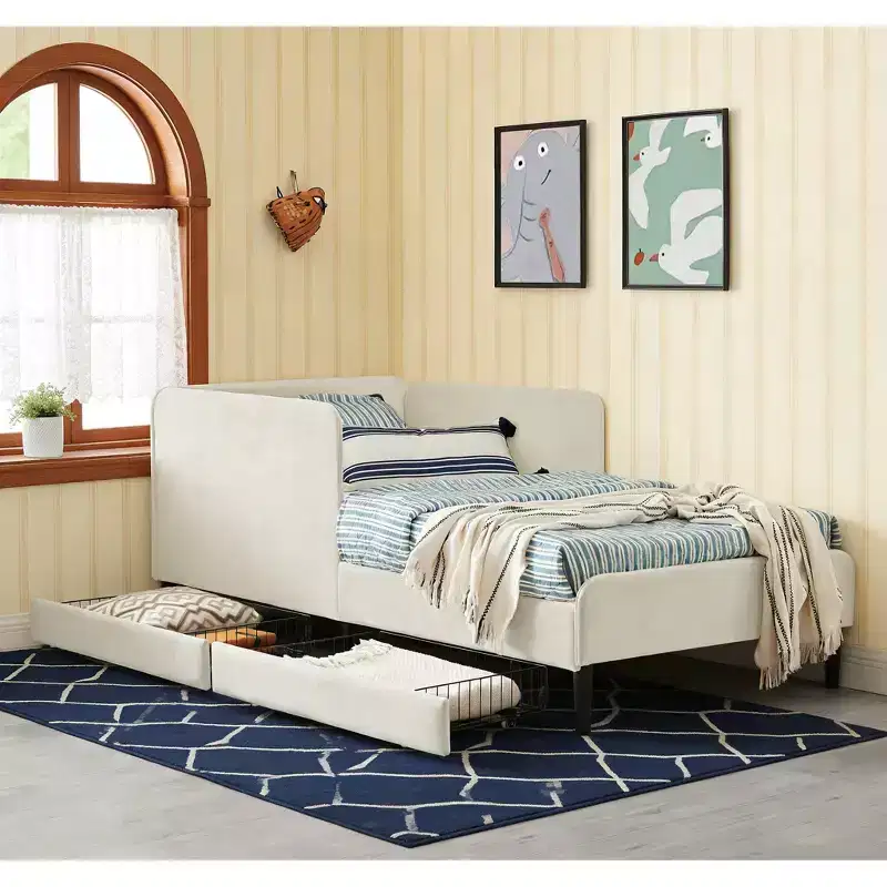 Bellemave Daybed with 2 Under-Bed Storage Drawers, Adjustable Velvet Sofa Bed for Living Room & Bedroom