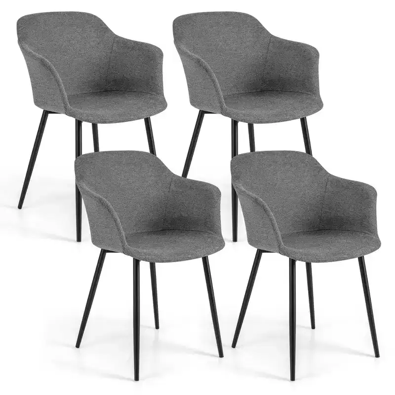 Costway Set of 4 Dining Chairs Upholstered Accent Side with Backrest & Armrest Off-white/Beige/Grey