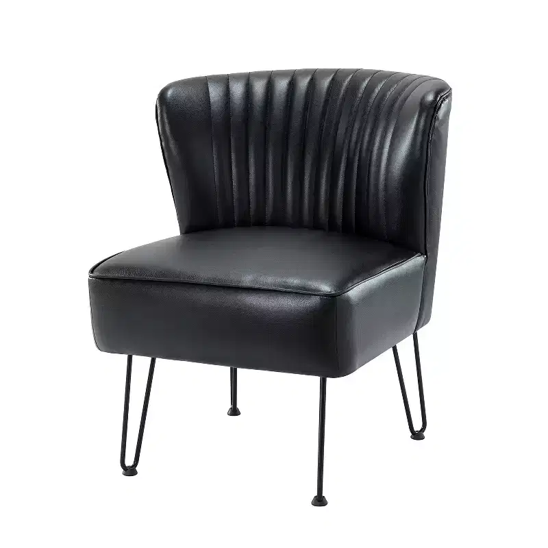 Eustacio Contemporary Tufted back Vegan Leather Accent Side Chair with Metal Legs