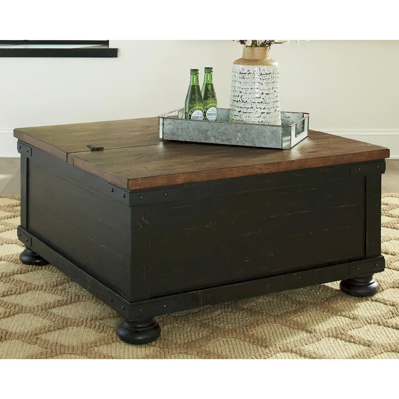 Square Lift Top Coffee Table, Black & Brown Wood, 36