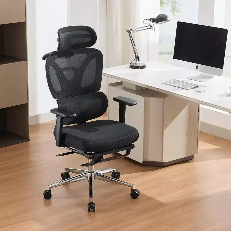 Ergonomic Mesh Office Chair for Home Office, Study, Gaming  Adjustable Lumbar, 3D Armrests, Headrest & Footrest  Breathable Black Mesh, Black Frame