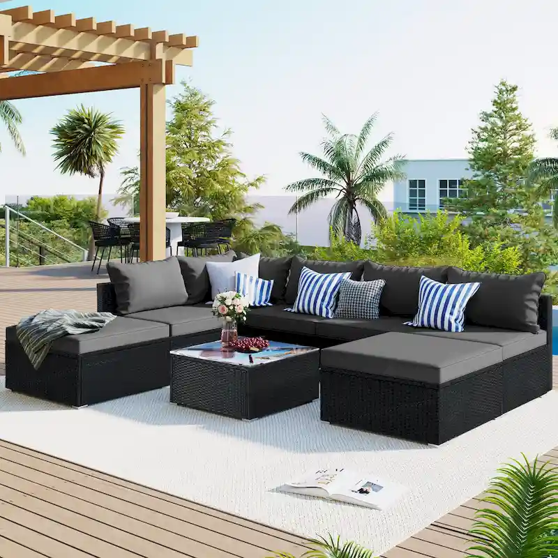 8-Piece Wicker Modular Sectional Sofa Set with Coffee Table