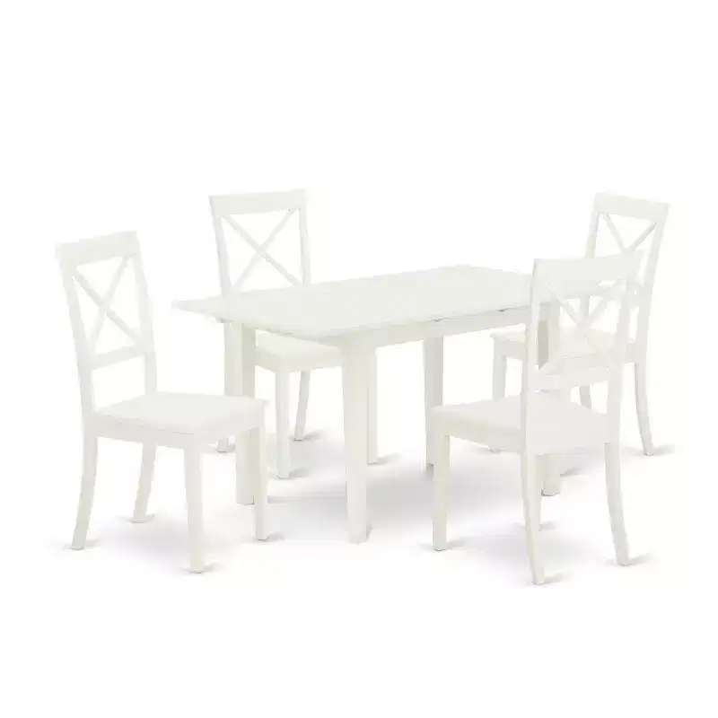 HomeStock 5-Pc Buttermilk and Cherry Solid Wood Top - Rectangular Dining Room Set with Butterfly Leaf - Seats 4