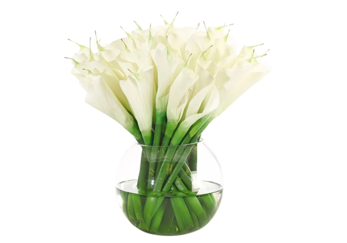 Minimalist Synthetic Glass Lily with Clear Bubble Vase for Dining Room & Living Room