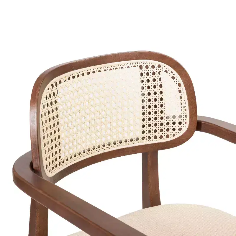 Christopher Knight Home Amaris Mid-Century Modern Wood Upholstered Dining Chair with Rattan-Weave Backrest (Set of 6)