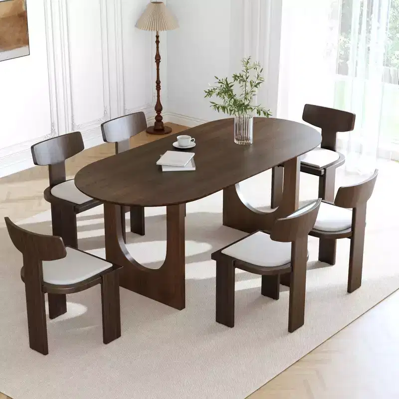 PexFix 67 x 33.5 Walnut Solid Wood Dining Table Oval Kitchen Tables with Arched Legs Modern for Dining Room