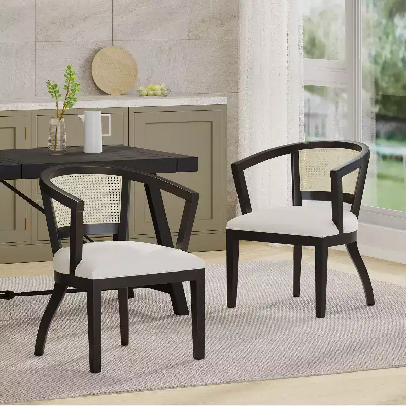 Christopher Knight Home Delwood Traditional Upholstered Rubberwood and Cane Dining Chairs (Set of 2)