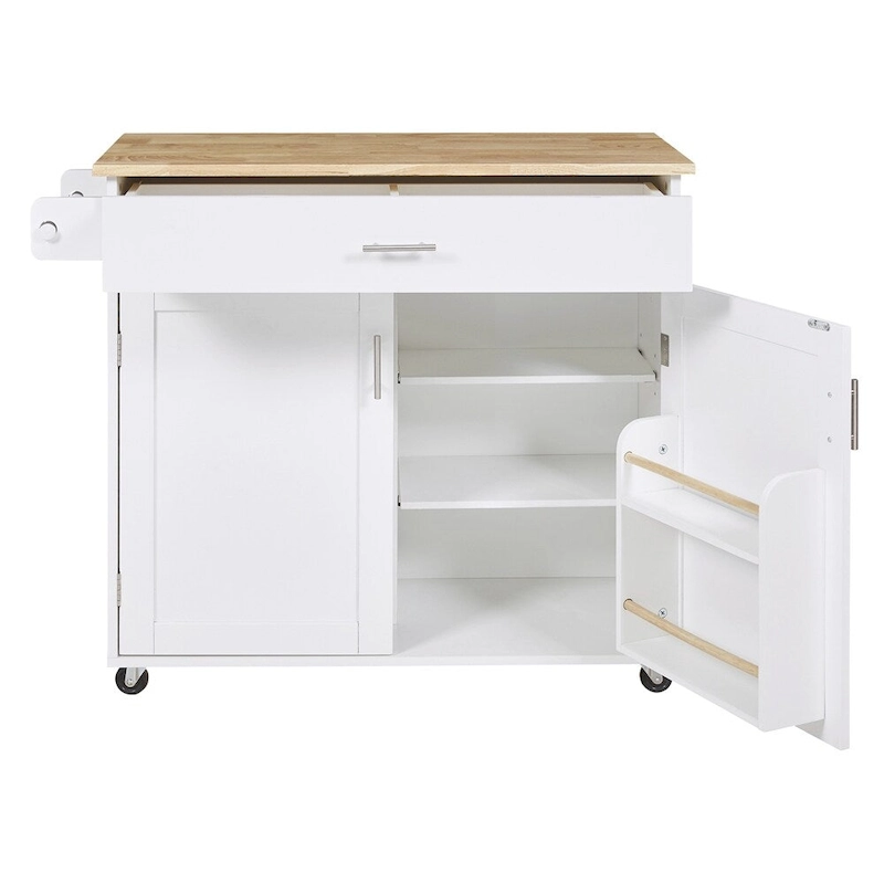 Rolling Kitchen Cart with Adjustable Shelf Tower Rack and Rubber Top - N/A