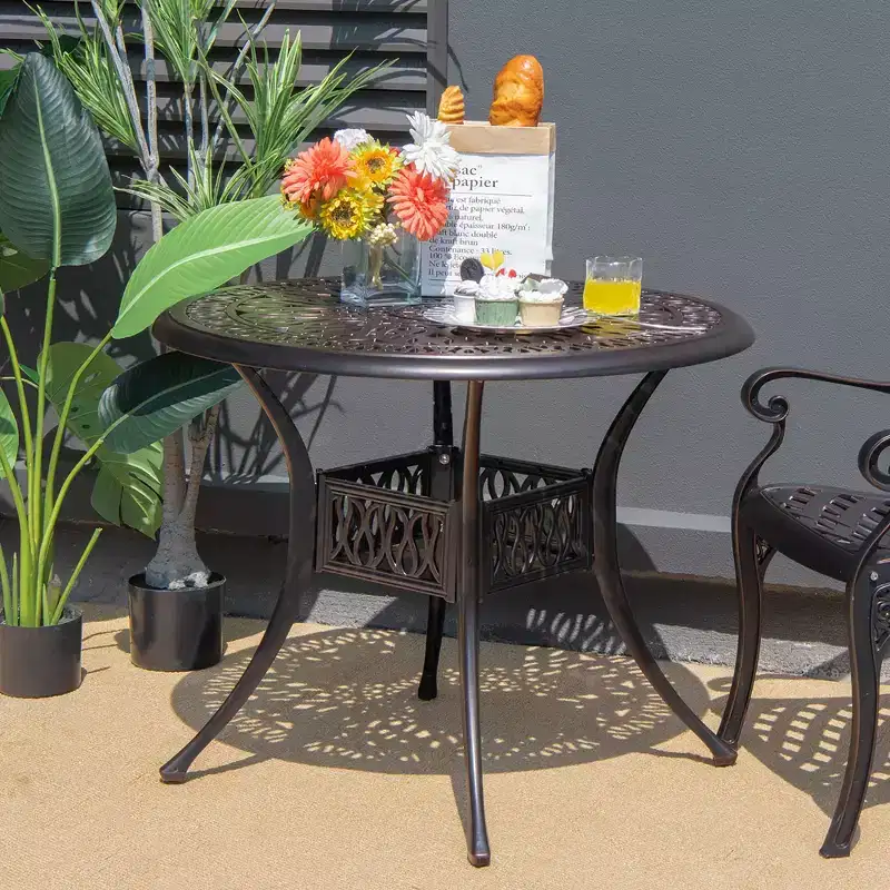 Costway 36'' Patio Round Dining Bistro Table Cast W/2'' Umbrella Hole