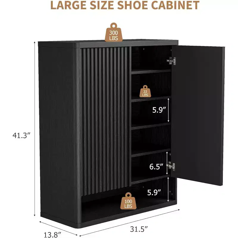 Modern Wood Shoe Storage Cabinet with Drawer & Adjustable Shelves