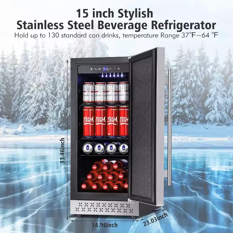 Hooure 120 Can Compact Drinks Cooler Freestanding Beverage FridgeSingle Zone Bar Refrigerator with Foam-Insulated Door