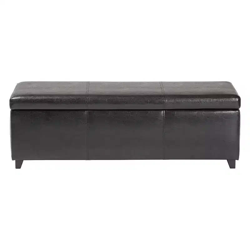 Faux Leather Storage Bench Ottoman with Tufted Stitching, Dark Brown, Full Size