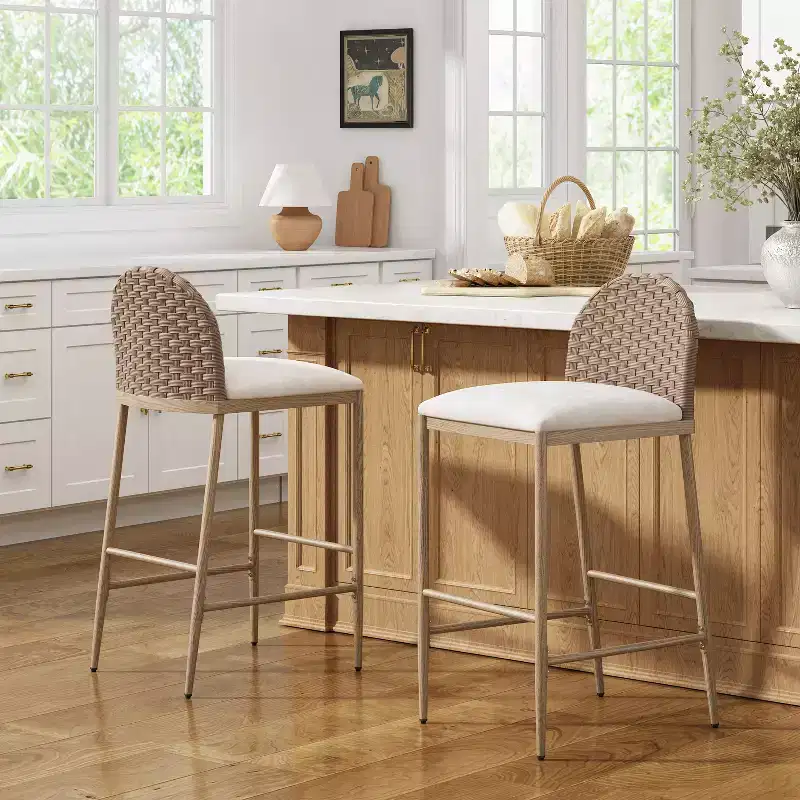 Christopher Knight Home Avirae 29.25 Farmhouse Rattan Upholstered Barstools (Set of 2)