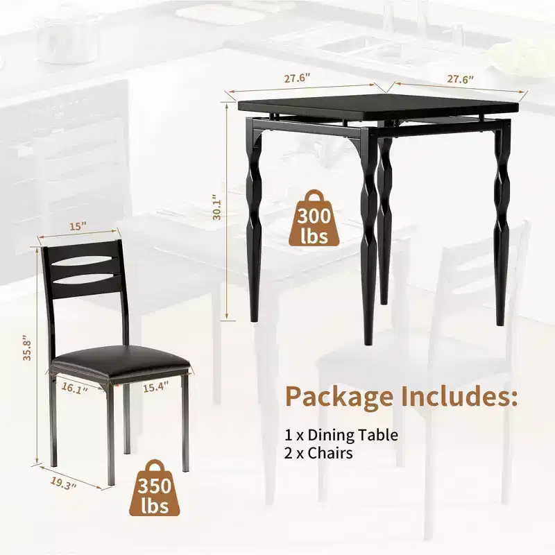 Dining Table and Chairs for 2, 3 Piece Dining Table with Spiral Table Legs for Small Spaces, Kitchen, Apartment
