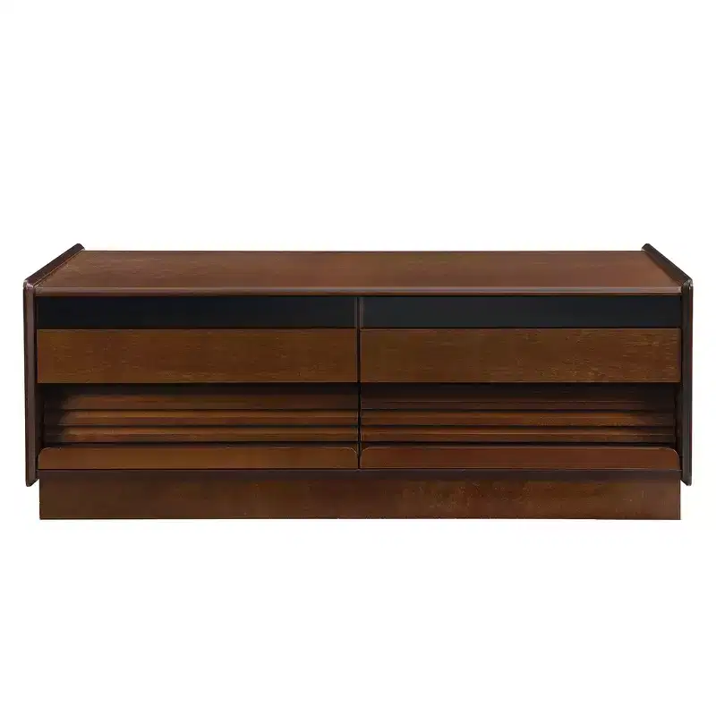47.2-inch Modern Wooden Rectangular Coffee Table with 4 Drawers and 2 Display Shelves, Tempered Glass Top, Brown