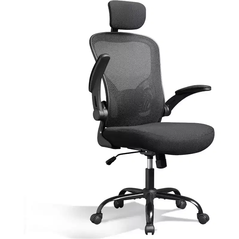 Ergonomic High Back Mesh Office Chair, Flip-Up Arms, Adjustable Height, Lumbar Support, 300 lb Capacity, Black