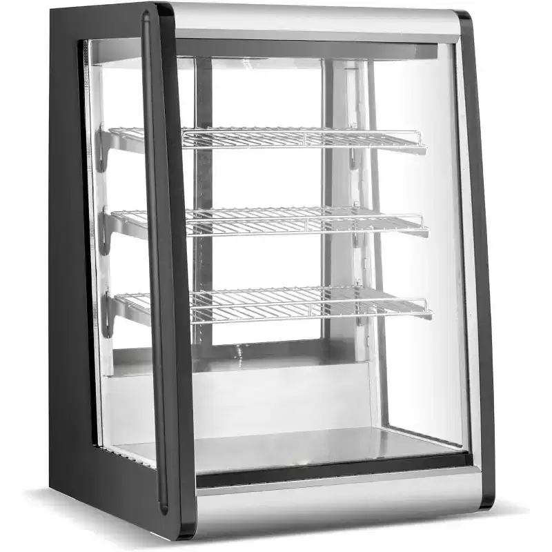 Commercial Refrigerator, Display Case - Merchandiser with Lighting, Black & Stainless Steel, 2 Adjustable Chrome Rust-Resistant Shelves