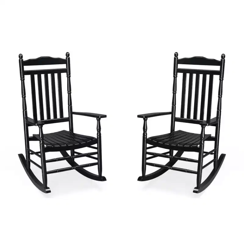 Karl Home | Lathe-Turned Solid Wood Patio Rocking Chairs (Set of 2)