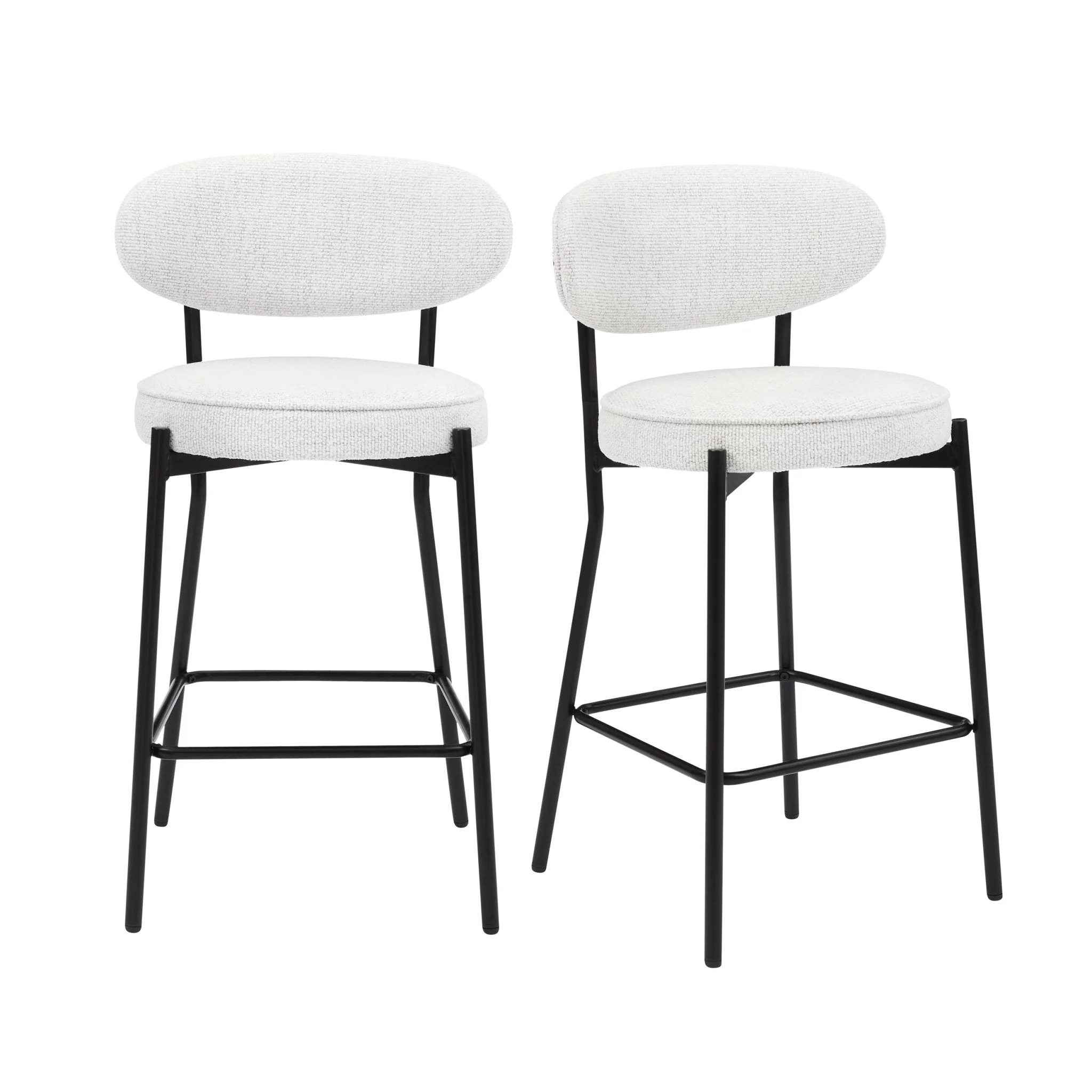 Contemporary Ivory Boucle Barstool with Rounded Back for Kitchen