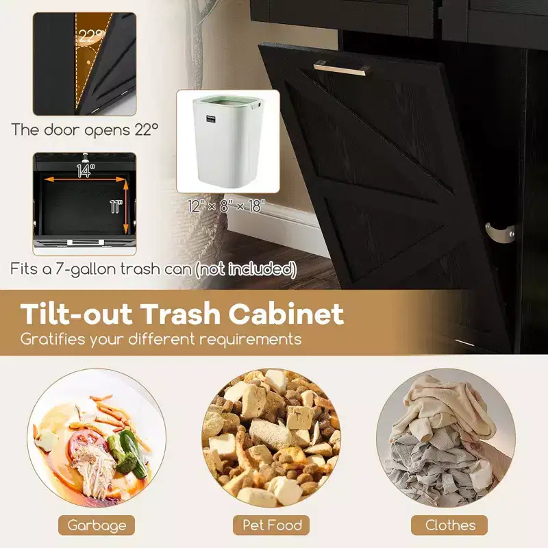 Costway Rolling Kitchen Island Kitchen Island Cart with Drop Leaf Trash Can Cabinet Black/White