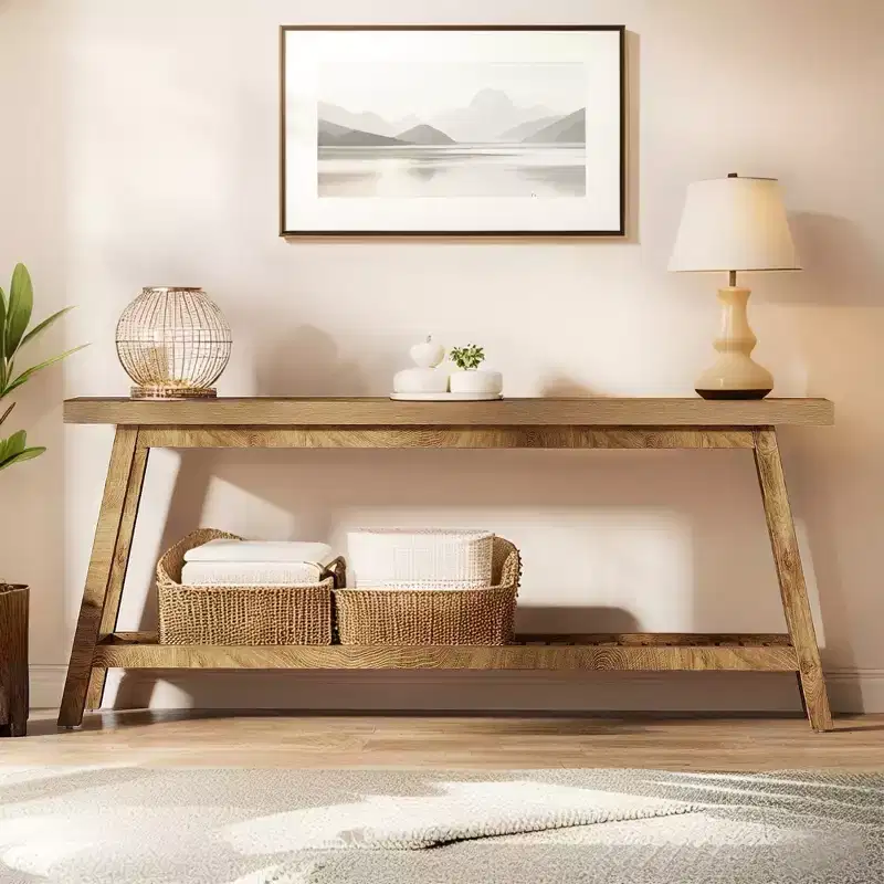 MAYEERTY 70.9 Extra Long 2-Tier Console Table, Rustic Farmhouse Sofa Table for Entryway Living Room