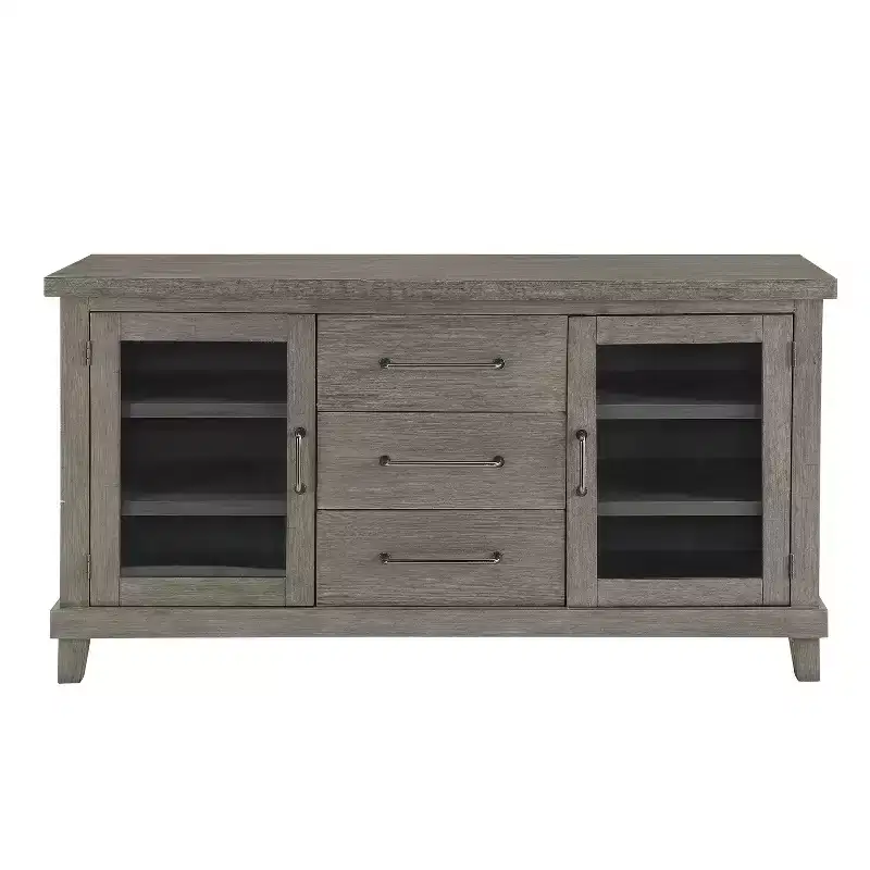 Mila Server Washed Gray Contemporary Style, Veneer Finish, Glass Doors, 3 Drawers