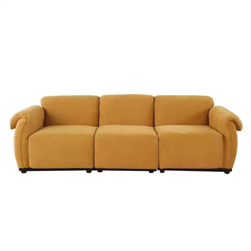 GDFStudio Khalid Modern 93 3-Seater Wood and Iron Chenille Upholstered Sectional Sofa with Split Backrest