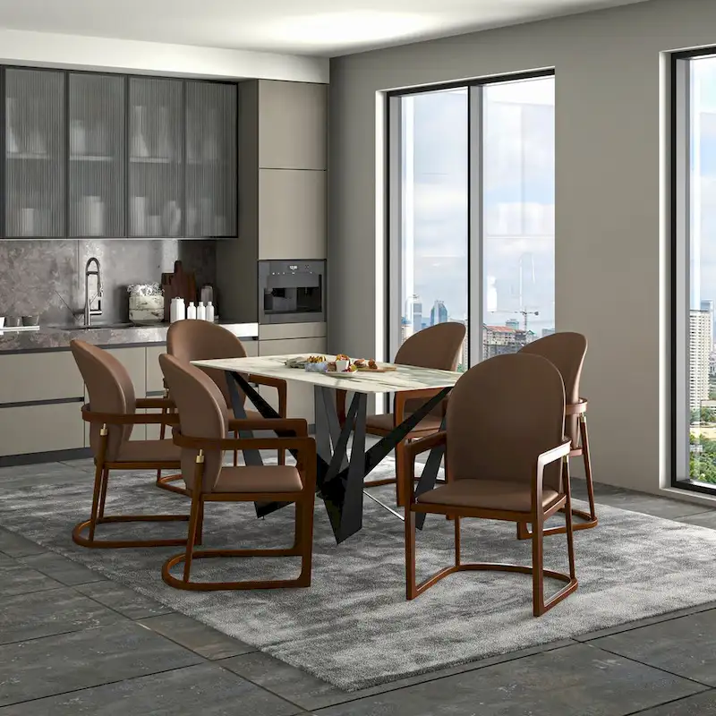 Modern Dining Chair in Upholstered Leather Svelta Series by LeisureMod