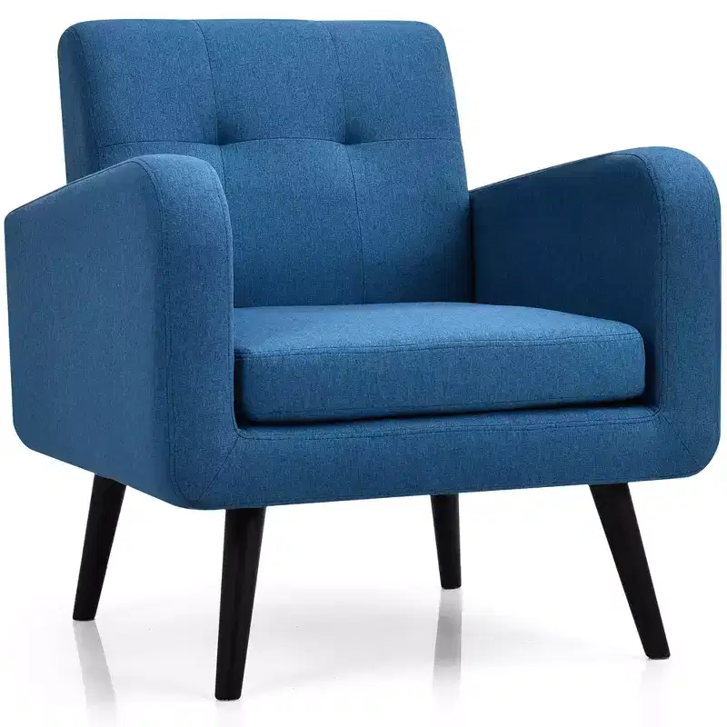 Rubberwood & Linen Accent Armchair 32.5''H x 29.5''W x 29.5''D