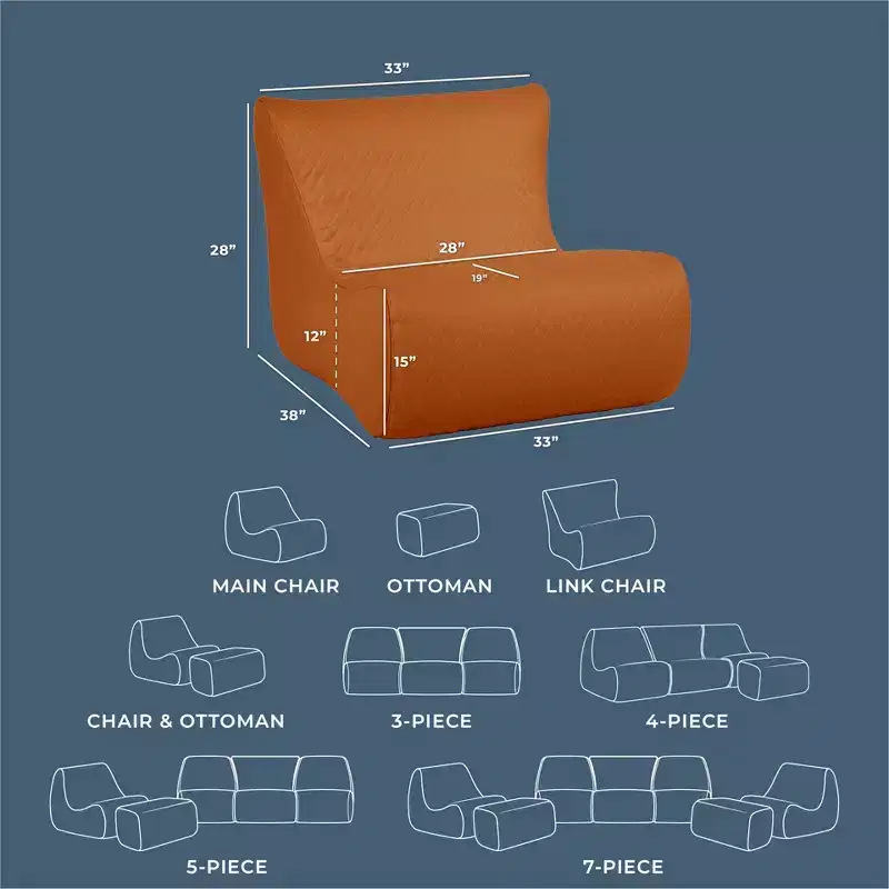 Big Joe Solvana Outdoor Patio Furniture Set, Weather-Resistant Cool Touch Silicone Stitched Leather, Link Chair, Honey Sand