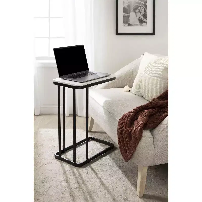 Cultured Marble and Metal Accent C-Table