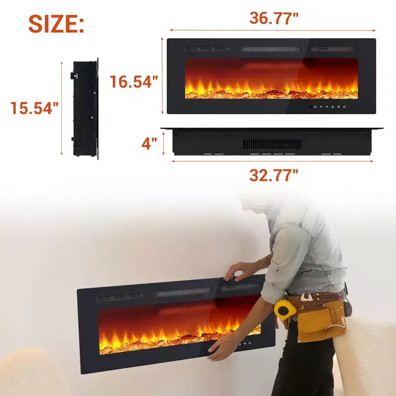 40in Wall-Mount Electric Fireplace, Fireplace Heater with 750W/1500W Heater, 12 Color Flame Effects, Remote Control & Timer