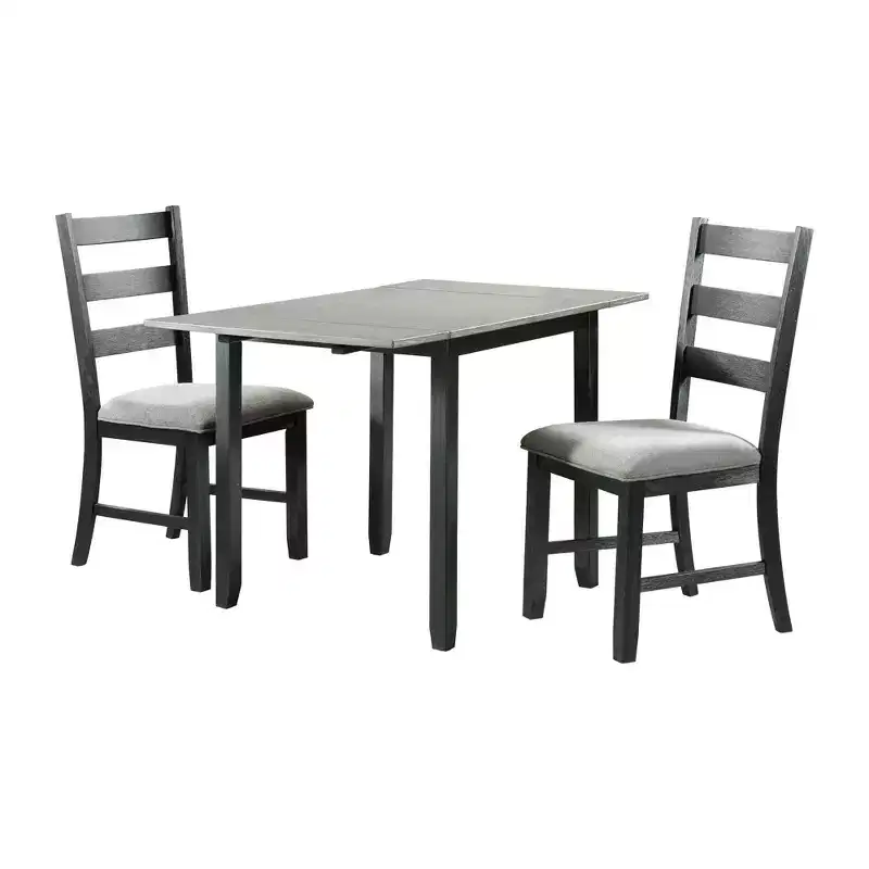 Picket House Furnishings 3pc Tuttle Drop Leaf Extendable Dining Table Set and 2 Chairs Gray/Black: Modern Rectangle Shape, Upholstered Chairs