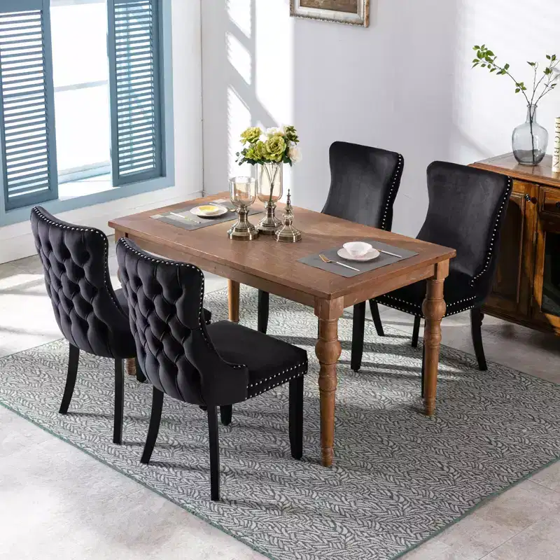 FurnitureR Set of 2 Velvet Tufted Dining Chairs with Nailhead Trim, Upholstered Kitchen Chairs, Modern Accent Dining Room Side Chairs