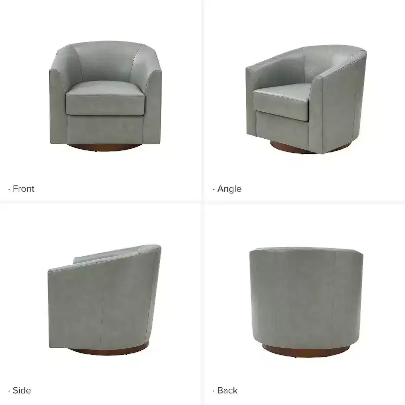 Molly Modern 360-degree Swivel Barrel Genuine Leather Chair with Solid Wood Base|ART OF LIVING DESIGNS