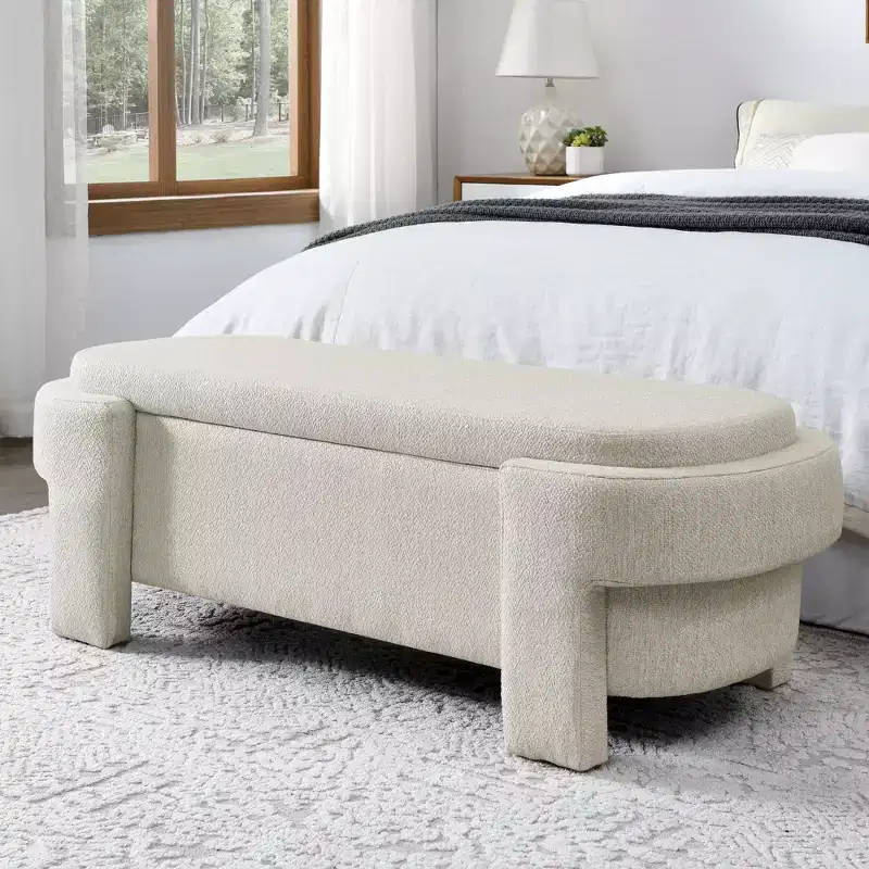 Chenille Bench with Large Storage Space for the Living Room Entryway Bedroom Hallway Apartment Lounge, Upholstered Ottoman