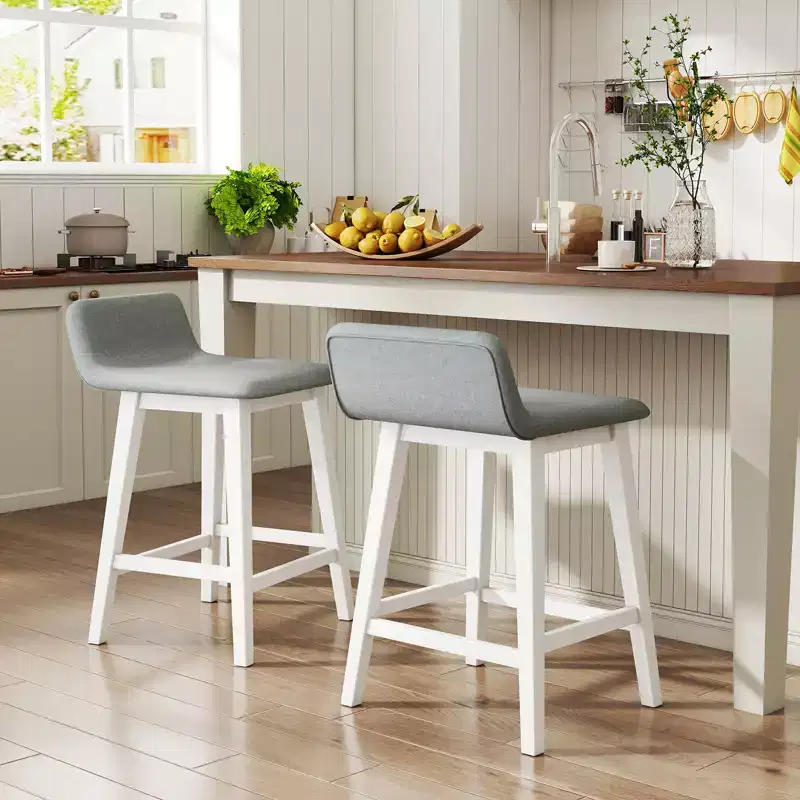 Costway 24 Upholstered Barstools w/ Low Back Footrest & Wood Legs for Kitchen Island