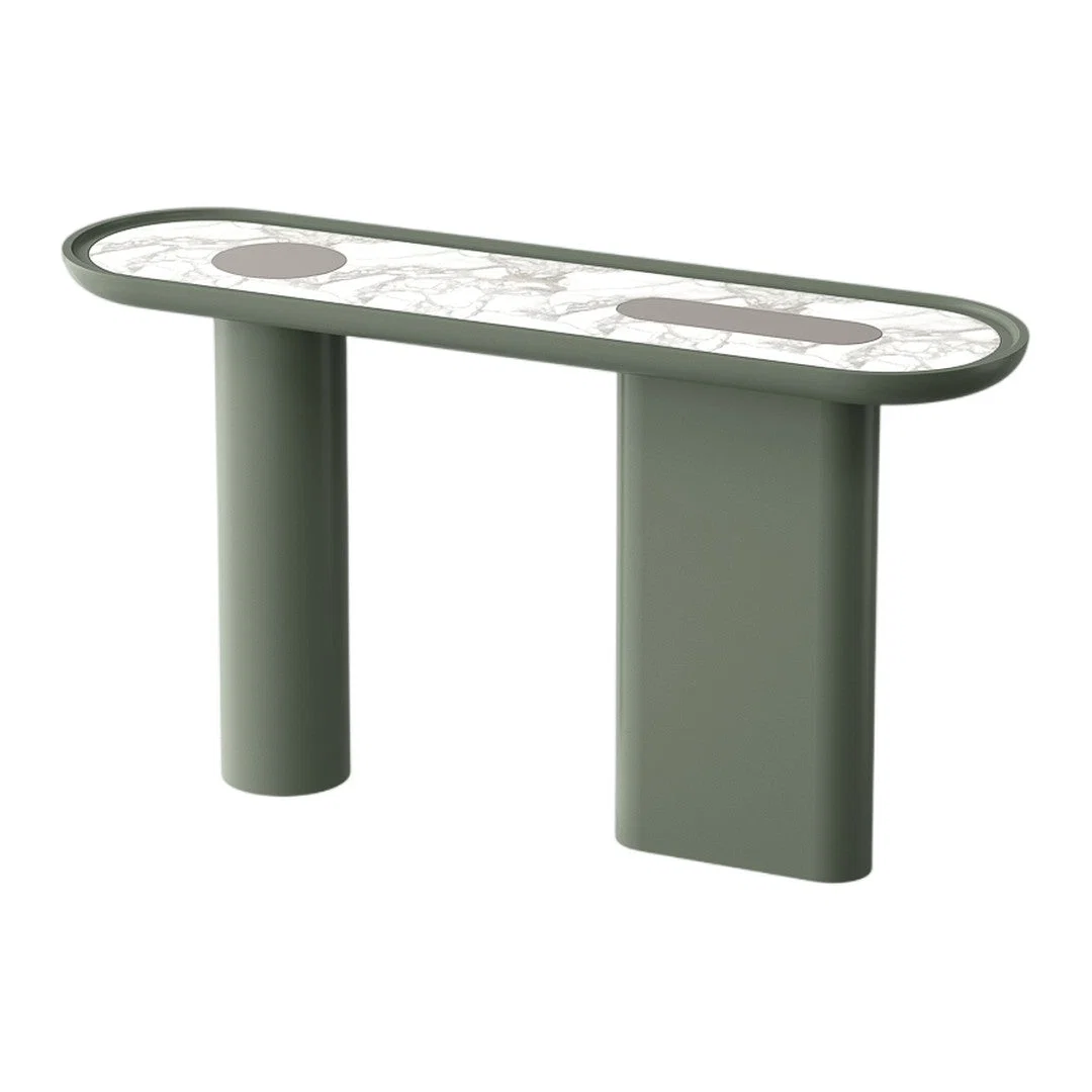 Luxury Lacquered Console Table with Arabescato Marble Oval Top for Hallway or Living Room