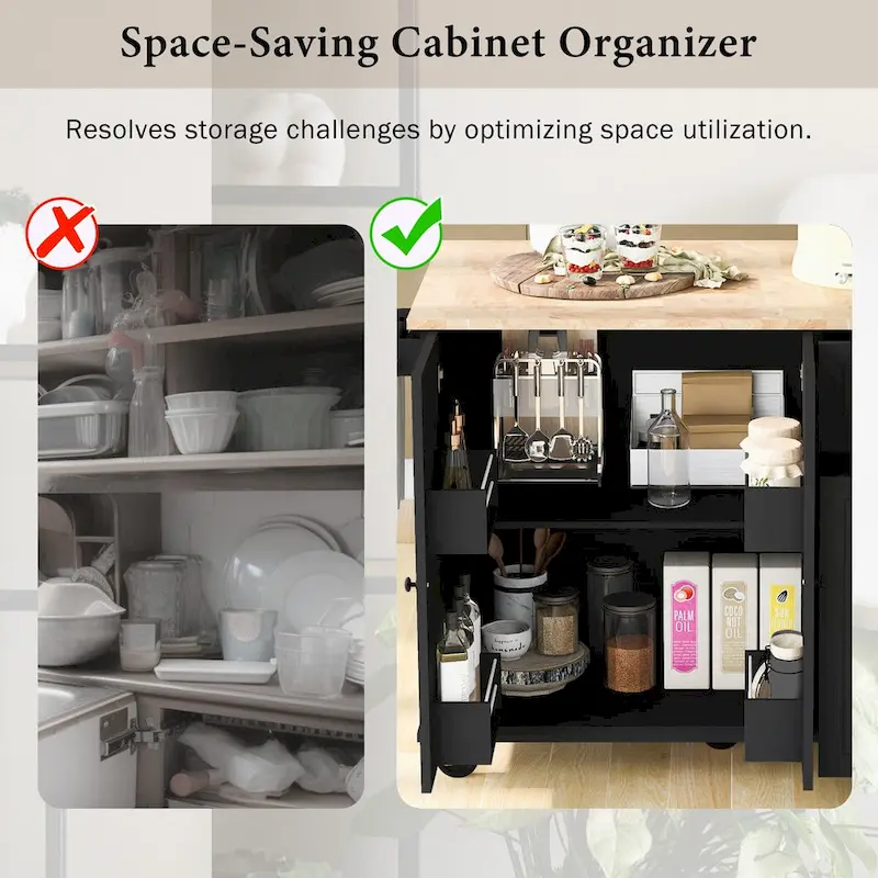 53.9 Kitchen Island Cart with Drop Leaf on Wheels
