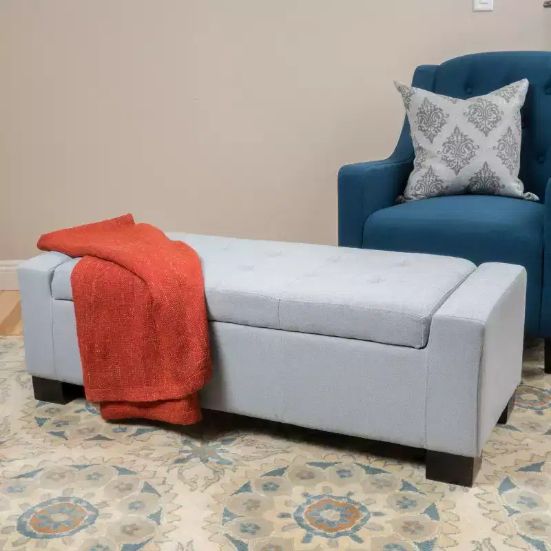 TUYOHW Rectangular Storage Ottoman with Thick Padding Cushion, Entryway Bench with Pressure Hinges, End of Bed Bench