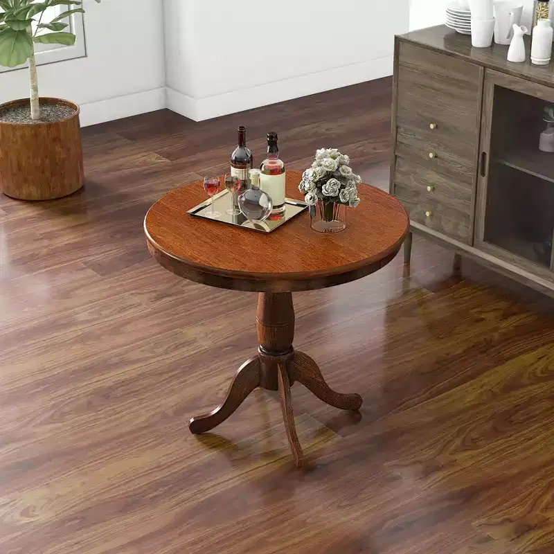 Costway 32 Round Pedestal Dining Table Kitchen Dining Room Walnut
