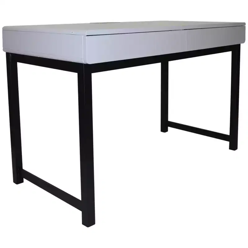 eHemco Office Desk with 2 Drawers in Light Gray Top and Metal Frame Base in Black