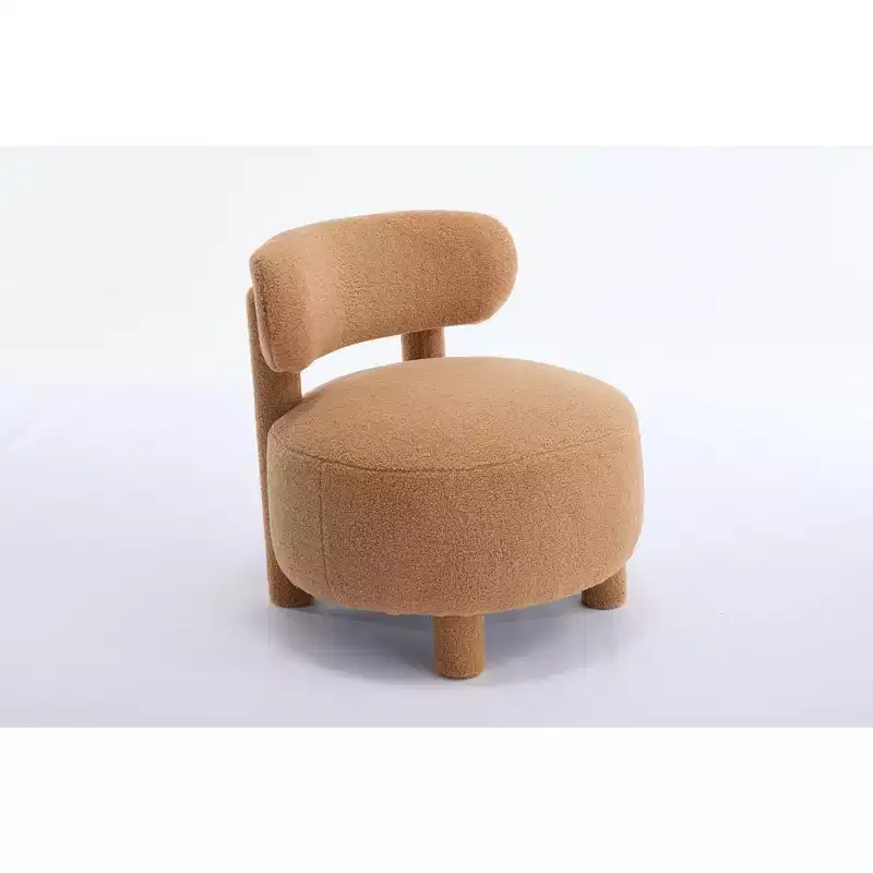 Upholstered Accent Chair Armless Side Chair with Curved Backrest, Teddy/Fur, White/Khaki - ModernLuxe