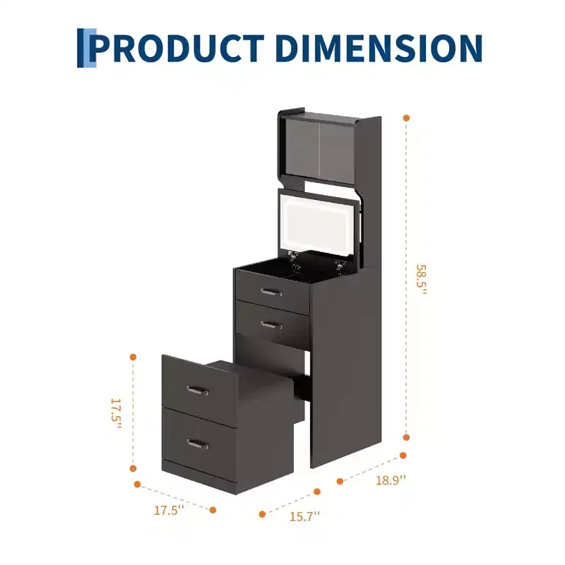 3-in-1 Vanity Desk, Compact Makeup Vanity Set , Dressing Table, Nightstand Vanity Mirror, Jewelry Box, Cushioned Hidden Chair